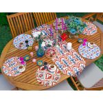 - SuplaRunnerSetRyl25-Gorsel-1 - Realhomes  Realhomes 6+1 Kırmızı Mavi Suluboya Tasarımlı Dijital Baskuılı Püsküllü Runner ve Yuvarlak Servis Altlığı & Supla Seti Realhomes