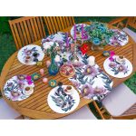 - SuplaRunnerSetRyl26-Gorsel-1 - Realhomes  Realhomes 6+1 Eflatun Renkli Gül Tasarımlı Dijital Baskılı Modern Püsküllü Runner ve Yuvarlak Servis Altlığı & Supla Seti Realhomes