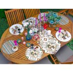 Realhomes 6+1 Etnik İskandinav Motifli Fil Tasarımlı Modern Püsküllü Runner ve Yuvarlak Servis Altlığı & Supla Seti Realhomes