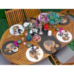 Realhomes 6+1 Tropik Yapraklar Saksı Motifli Dijital Baskılı Püsküllü Runner ve Yuvarlak Servis Altlığı & Supla Seti Realhomes