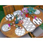 Realhomes 6+1 Siyah Beyaz Geometrik Çizgili Dekoratif Püsküllü Runner ve Yuvarlak Servis Altlığı & Supla Seti Realhomes