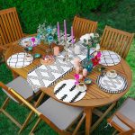 Realhomes 6+1 Siyah Beyaz Geometrik Çizgili Dekoratif Püsküllü Runner ve Yuvarlak Servis Altlığı & Supla Seti Realhomes