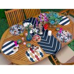 Realhomes 6+1 Lacivert Renkli Sanatsal Motifli Dijital Baskılı Püsküllü Runner ve Yuvarlak Servis Altlığı & Supla Seti Realhomes