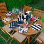 Realhomes 6+1 Lacivert Renkli Sanatsal Motifli Dijital Baskılı Püsküllü Runner ve Yuvarlak Servis Altlığı & Supla Seti Realhomes