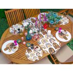 Realhomes 6+1 Etnik Motifli Onedraw Temalı Saksılı Tropik Yapraklar Püsküllü Runner ve Yuvarlak Servis Altlığı & Supla Seti Realhomes