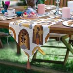 Realhomes 6+1 Etnik Motifli Onedraw Temalı Saksılı Tropik Yapraklar Püsküllü Runner ve Yuvarlak Servis Altlığı & Supla Seti Realhomes