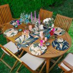 Realhomes 6+1 Suluboya Temalı Tropik Yaprak Tasarımlı Dijital Baskılı Püsküllü Runner ve Yuvarlak Servis Altlığı & Supla Seti Realhomes