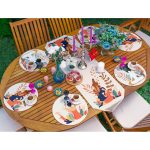 Realhomes 6+1 Tropik Yapraklar Kadın Tasarımlı Dijital Baskılı Modern Püsküllü Runner ve Yuvarlak Servis Altlığı & Supla Seti Realhomes