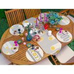 - SuplaRunnerSetRyl51-Gorsel-1 - Realhomes Realhomes 6+1 Krem Zeminli Çizgili Özel Tasarımlı Dijital Baskılı Püsküllü Runner ve Yuvarlak Servis Altlığı & Supla Seti Realhomes