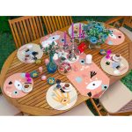 Realhomes 6+1 Onedraw Tasarımlı Renkli Şekiller Temalı Püsküllü Runner ve Yuvarlak Servis Altlığı & Supla Seti Realhomes