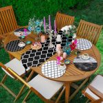 Realhomes 6+1 Siyah Beyaz Ogea Motifli Mermer Tasarımlı Püsküllü Runner ve Yuvarlak Servis Altlığı & Supla Seti Realhomes