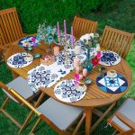 Realhomes 6+1 Mavi Çini Motifli Dijital Baskılı Dekoratif Püsküllü Runner ve Yuvarlak Servis Altlığı & Supla Seti Realhomes