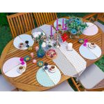 Realhomes 6+1 Renkli Ogea Tasarımlı Dijital Baskılı Modern Püsküllü Runner ve Yuvarlak Servis Altlığı & Supla Seti Realhomes