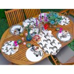 Realhomes 6+1 Siyah Beyaz Zebra Temalı Özel Tasarım Dijital Baskılı Modern Püsküllü Runner ve Yuvarlak Servis Altlığı & Supla Seti Realhomes