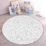 Açık Vizon Ekose Zeminli Unicorn Desenli Çocuk & Genç Odası Makinede Yıkanabilir Kaymaz Tabanlı Yuvarlak Çocuk Halısı Realhomes