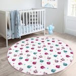 Renkli Uğurböceği Motifli Çocuk & Genç Odası Makinede Yıkanabilir Kaymaz Tabanlı Yuvarlak Çocuk Halısı Realhomes