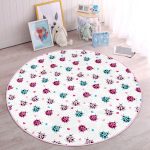 Renkli Uğurböceği Motifli Çocuk & Genç Odası Makinede Yıkanabilir Kaymaz Tabanlı Yuvarlak Çocuk Halısı Realhomes