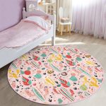- RealHomes Dijital Baskılı Kaymaz Tabanlı Comfort Çocuk Odası Yuvarlak Halı - Realhomes  Pembe Zeminli Kaktüs Tasarımlı Çocuk & Genç Odası Makinede Yıkanabilir Kaymaz Tabanlı Yuvarlak Çocuk Halısı Realhomes