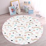 - RealHomes Dijital Baskılı Kaymaz Tabanlı Comfort Çocuk Odası Yuvarlak Halı - Realhomes Gökkuşağı Ve Kelebek Motifli Çocuk & Genç Odası Makinede Yıkanabilir Kaymaz Tabanlı Yuvarlak Çocuk Halısı Realhomes