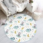 - RealHomes Dijital Baskılı Kaymaz Tabanlı Comfort Çocuk Odası Yuvarlak Halı - Realhomes  Mavi Bulutlar Üstünde Sevimli Ayı Motifli Çocuk & Genç Odası Makinede Yıkanabilir Kaymaz Tabanlı Yuvarlak Çocuk Halısı Realhomes