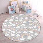 - RealHomes Dijital Baskılı Kaymaz Tabanlı Comfort Çocuk Odası Yuvarlak Halı - Realhomes  Gri Zeminde Gökkuşağı Tasarımlı Çocuk & Genç Odası Makinede Yıkanabilir Kaymaz Tabanlı Yuvarlak Çocuk Halısı Realhomes