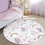 - RealHomes Dijital Baskılı Kaymaz Tabanlı Comfort Çocuk Odası Yuvarlak Halı - Realhomes  Unicorn Ve Deniz Kızı Tasarımlı Çocuk & Genç Odası Makinede Yıkanabilir Kaymaz Tabanlı Yuvarlak Çocuk Halısı Realhomes