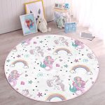 - RealHomes Dijital Baskılı Kaymaz Tabanlı Comfort Çocuk Odası Yuvarlak Halı - Realhomes  Unicorn Ve Deniz Kızı Tasarımlı Çocuk & Genç Odası Makinede Yıkanabilir Kaymaz Tabanlı Yuvarlak Çocuk Halısı Realhomes