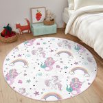 - RealHomes Dijital Baskılı Kaymaz Tabanlı Comfort Çocuk Odası Yuvarlak Halı - Realhomes  Unicorn Ve Deniz Kızı Tasarımlı Çocuk & Genç Odası Makinede Yıkanabilir Kaymaz Tabanlı Yuvarlak Çocuk Halısı Realhomes