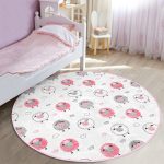 Mutlu Koyunlar Motifli Çocuk & Genç Odası Makinede Yıkanabilir Kaymaz Tabanlı Yuvarlak Çocuk Halısı Realhomes