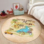 - RealHomes Dijital Baskılı Kaymaz Tabanlı Comfort Çocuk Odası Yuvarlak Halı - Realhomes  Safari Haritası Hayvanlar Tasarımlı Çocuk & Genç Odası Makinede Yıkanabilir Kaymaz Tabanlı Yuvarlak Çocuk Oyun Halısı Realhomes