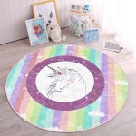 - RealHomes Dijital Baskılı Kaymaz Tabanlı Comfort Çocuk Odası Yuvarlak Halı - Realhomes  Renkli Çizgili Unicorn Temalı Çocuk & Genç Odası Makinede Yıkanabilir Kaymaz Tabanlı Yuvarlak Çocuk Halısı Realhomes
