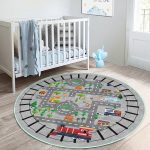 - RealHomes Dijital Baskılı Kaymaz Tabanlı Comfort Çocuk Odası Yuvarlak Halı - Realhomes  Tren Yolu Araba Oyun Tasarımlı Çocuk & Genç Odası Makinede Yıkanabilir Kaymaz Tabanlı Yuvarlak Çocuk Oyun Halısı Realhomes