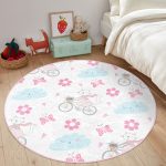 - RealHomes Dijital Baskılı Kaymaz Tabanlı Comfort Çocuk Odası Yuvarlak Halı - Realhomes  Bisikletli Kedicik Motifli Çocuk & Genç Odası Makinede Yıkanabilir Kaymaz Tabanlı Yuvarlak Çocuk Halısı Realhomes
