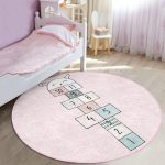 - RealHomes Dijital Baskılı Kaymaz Tabanlı Comfort Çocuk Odası Yuvarlak Halı - Realhomes  Sevimli Tavşan Pembe Temalı Seksek Tasarım Çocuk & Genç Odası Makinede Yıkanabilir Kaymaz Tabanlı Yuvarlak Çocuk Oyun Halısı Realhomes