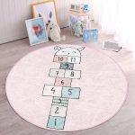 - RealHomes Dijital Baskılı Kaymaz Tabanlı Comfort Çocuk Odası Yuvarlak Halı - Realhomes  Sevimli Tavşan Pembe Temalı Seksek Tasarım Çocuk & Genç Odası Makinede Yıkanabilir Kaymaz Tabanlı Yuvarlak Çocuk Oyun Halısı Realhomes