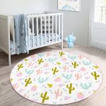 - RealHomes Dijital Baskılı Kaymaz Tabanlı Comfort Çocuk Odası Yuvarlak Halı - Realhomes  Renkli Kaktüs Motifli Çocuk & Genç Odası Makinede Yıkanabilir Kaymaz Tabanlı Yuvarlak Çocuk Halısı Realhomes