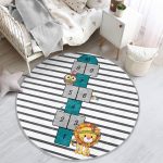 - RealHomes Dijital Baskılı Kaymaz Tabanlı Comfort Çocuk Odası Yuvarlak Halı - Realhomes  Çizgili Zemin Aslan Kuşlar Seksek Tasarımlı Çocuk & Genç Odası Makinede Yıkanabilir Kaymaz Tabanlı Yuvarlak Çocuk Oyun Halısı Realhomes