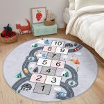 - RealHomes Dijital Baskılı Kaymaz Tabanlı Comfort Çocuk Odası Yuvarlak Halı - Realhomes  Seksek Tasarımlı Eğitici Trafik Yolları Çocuk & Genç Odası Makinede Yıkanabilir Kaymaz Tabanlı Yuvarlak Çocuk Oyun Halısı Realhomes