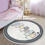- RealHomes Dijital Baskılı Kaymaz Tabanlı Comfort Çocuk Odası Yuvarlak Halı - Realhomes  Bisikletli Kız Seksek Oyun Tasarımlı Çocuk & Genç Odası Makinede Yıkanabilir Kaymaz Tabanlı Yuvarlak Çocuk Oyun Halısı Realhomes