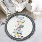 - RealHomes Dijital Baskılı Kaymaz Tabanlı Comfort Çocuk Odası Yuvarlak Halı - Realhomes  Bisikletli Kız Seksek Oyun Tasarımlı Çocuk & Genç Odası Makinede Yıkanabilir Kaymaz Tabanlı Yuvarlak Çocuk Oyun Halısı Realhomes