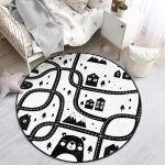 - RealHomes Dijital Baskılı Kaymaz Tabanlı Comfort Çocuk Odası Yuvarlak Halı - Realhomes  Siyah Beyaz Araba Oyun Yolu Tasarımlı Çocuk & Genç Odası Makinede Yıkanabilir Kaymaz Tabanlı Yuvarlak Çocuk Oyun Halısı Realhomes