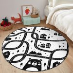 - RealHomes Dijital Baskılı Kaymaz Tabanlı Comfort Çocuk Odası Yuvarlak Halı - Realhomes  Siyah Beyaz Araba Oyun Yolu Tasarımlı Çocuk & Genç Odası Makinede Yıkanabilir Kaymaz Tabanlı Yuvarlak Çocuk Oyun Halısı Realhomes