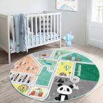 Eğitici Oyun Yolu Trafik Tasarımlı Çocuk & Genç Odası Makinede Yıkanabilir Kaymaz Tabanlı Yuvarlak Çocuk Oyun Halısı Realhomes