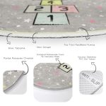 Gri Zemin Renkli Seksek Motifli Çocuk & Genç Odası Makinede Yıkanabilir Kaymaz Tabanlı Yuvarlak Çocuk Oyun Halısı Realhomes