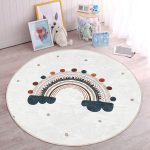 - RealHomes Dijital Baskılı Kaymaz Tabanlı Comfort Çocuk Odası Yuvarlak Halı - Realhomes  Krem Renkli Gökkuşağı Motifli Çocuk & Genç Odası Makinede Yıkanabilir Kaymaz Tabanlı Yuvarlak Çocuk Halısı Realhomes