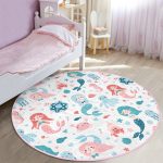 - RealHomes Dijital Baskılı Kaymaz Tabanlı Comfort Çocuk Odası Yuvarlak Halı - Realhomes  Deniz Kızı Motifli Çocuk & Genç Odası Makinede Yıkanabilir Kaymaz Tabanlı Yuvarlak Çocuk Halısı Realhomes