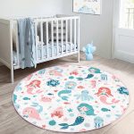 - RealHomes Dijital Baskılı Kaymaz Tabanlı Comfort Çocuk Odası Yuvarlak Halı - Realhomes  Deniz Kızı Motifli Çocuk & Genç Odası Makinede Yıkanabilir Kaymaz Tabanlı Yuvarlak Çocuk Halısı Realhomes