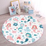 - RealHomes Dijital Baskılı Kaymaz Tabanlı Comfort Çocuk Odası Yuvarlak Halı - Realhomes  Deniz Kızı Motifli Çocuk & Genç Odası Makinede Yıkanabilir Kaymaz Tabanlı Yuvarlak Çocuk Halısı Realhomes