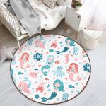 - RealHomes Dijital Baskılı Kaymaz Tabanlı Comfort Çocuk Odası Yuvarlak Halı - Realhomes  Deniz Kızı Motifli Çocuk & Genç Odası Makinede Yıkanabilir Kaymaz Tabanlı Yuvarlak Çocuk Halısı Realhomes