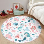 - RealHomes Dijital Baskılı Kaymaz Tabanlı Comfort Çocuk Odası Yuvarlak Halı - Realhomes  Deniz Kızı Motifli Çocuk & Genç Odası Makinede Yıkanabilir Kaymaz Tabanlı Yuvarlak Çocuk Halısı Realhomes
